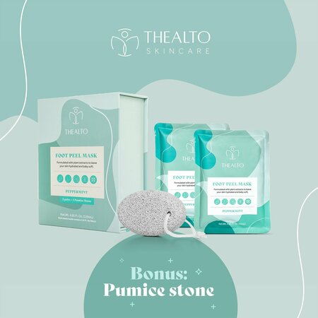 Thealto Peppermint Foot Peel Masks + Pumice Stone, Gently Exfoliates and Leaves Skin Baby Soft TH-FMPEP-PK